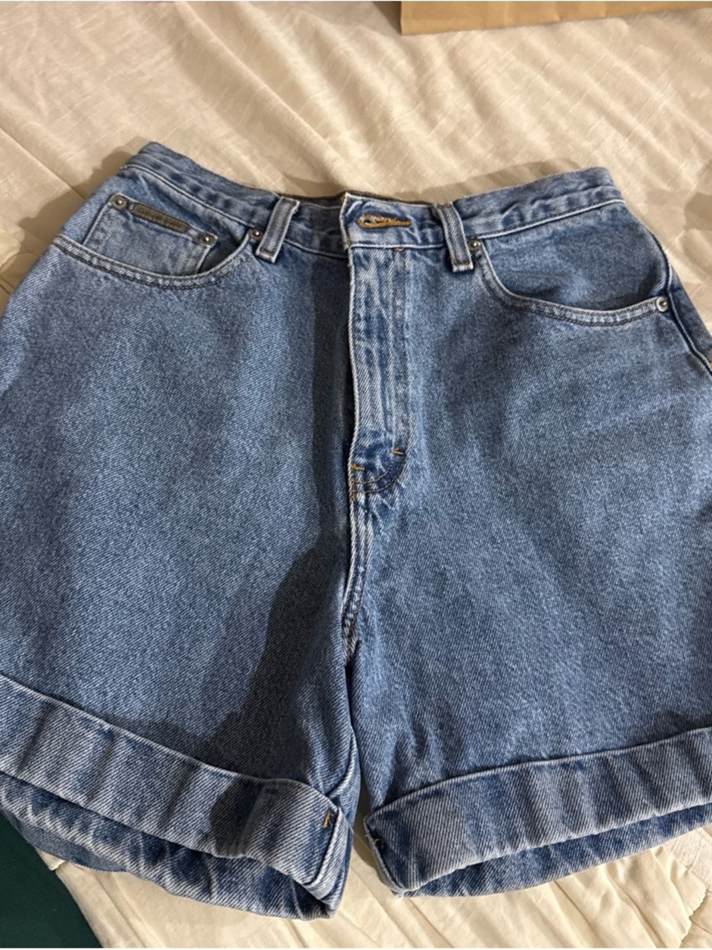 Calvin Klein Jeans Light Blue High-Waist Rolled Hem Denim Bermudas